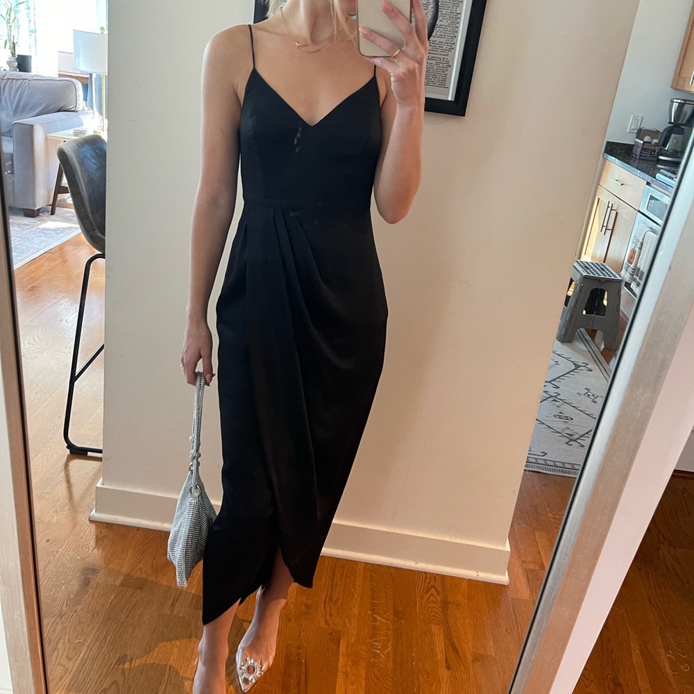 Express Black Satin Sleeveless Midi Dress